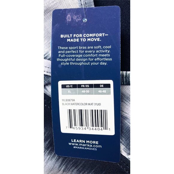 Marika Womens Black White Scoop Neck Removable Pads Sports Bra Sz XL New - Picture 7 of 8